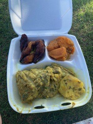 Curried Chicken with plantains and sweet potatoes