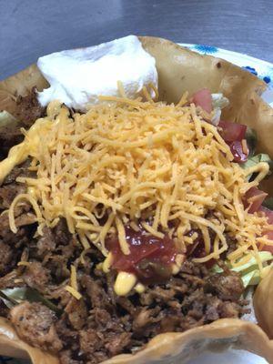 New menu  Taco shell salad with steak!!!!! Try it!! Sooooooo Good