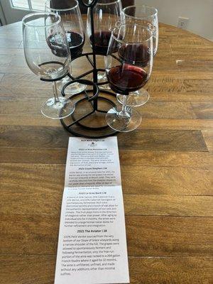 Red flight, five wines for $18