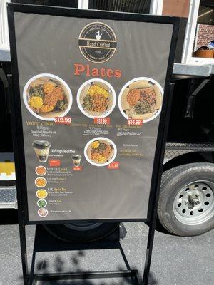 Menu--when the food truck was at the Cotton House in Cary.