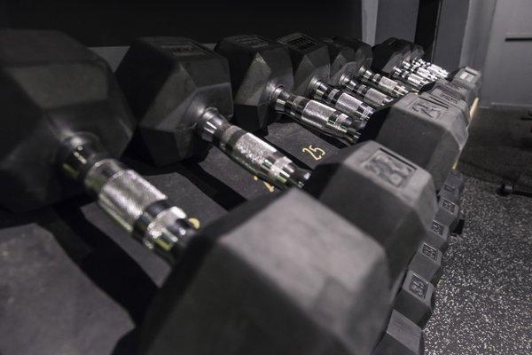 Dumbbells range from 10-50 pounds to customize your workout.