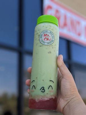 MLM - matcha with strawberry syrup, and I added crystal boba