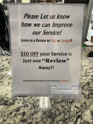 $10 off just by leaving a review!