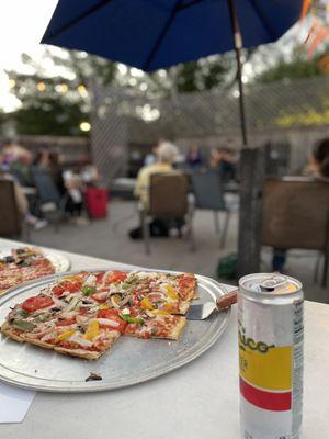 Veggie pizza on the rooftop