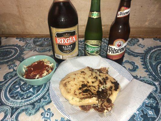 Salvadorian beers with some pupusas of queso con loroco