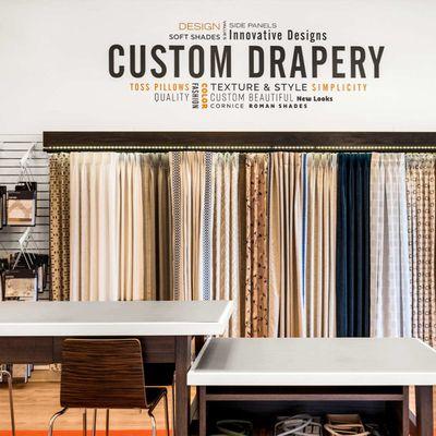 Custom drapery is always a great choice with so many colors, patterns, and textures. Come visit the showroom to see & feel all the options!