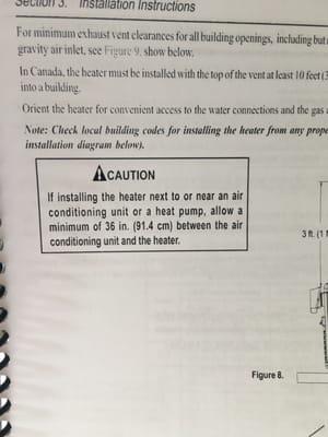 Owners manual stating "CAUTION" on placement of heater!