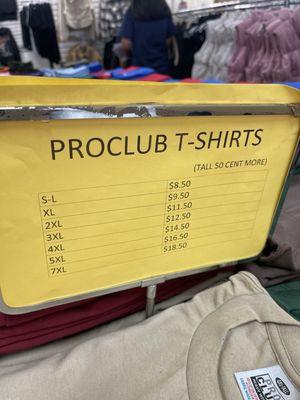 Pro club t shirt price list