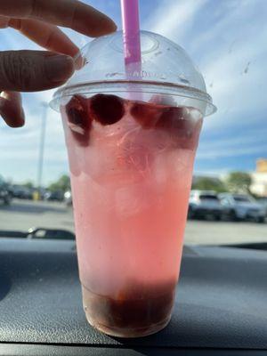 Pink Raspberry drink w/boba $5.50 and extra $1 for lemonade base (Target brand). Boba was old? Disenigrated and just bad.