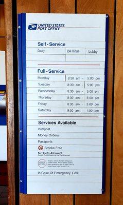 The hours and services.