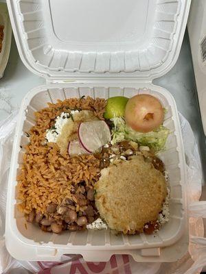 Fish Gorditas with beans and rice