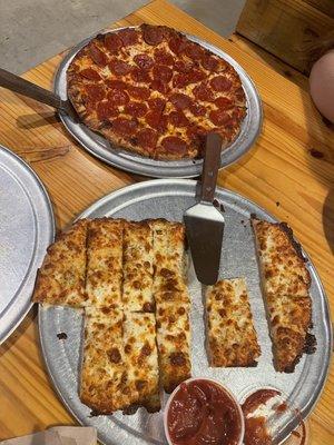 Cheesy Bread Sticks and Pepperoni Pizza