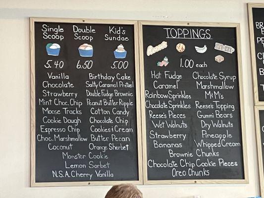 Ice Cream Menu