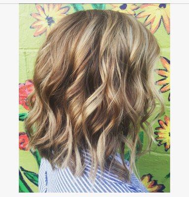 Warm honey blonde with balayaged highlights by Angela Robinson. Text 859-2297076 to set up.