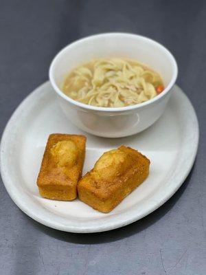 Homemade Chicken Noodle Soup and Corn Bread