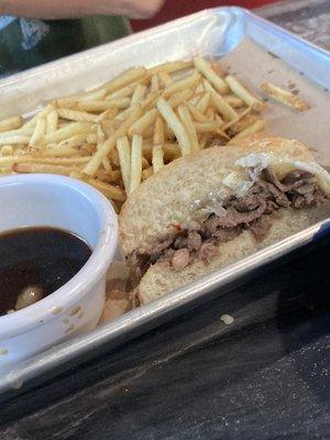 Ribeye sandwich with skinny fries