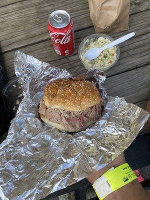 Pulled pork sandwich with a side and coke, I think I love the coleslaw as much as the bbq!