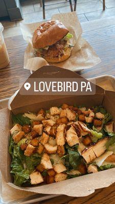 Lovebird sandwich & Caesar chicken salad.