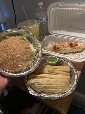 Chicarron Gordita , tamales , and elote .