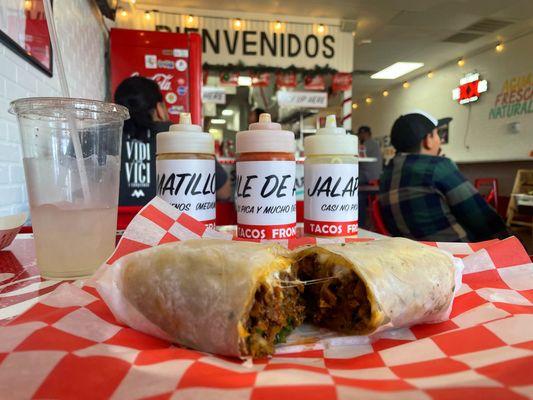 Pork burrito with everything and the fresh salsas.