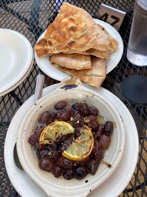 Roasted Calamata Olives with Rosemary Flat Bread