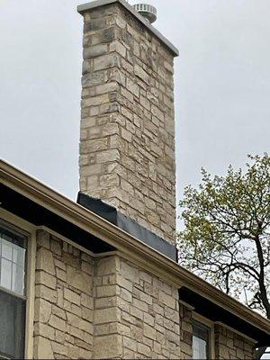 Finished stone chimney rebuild