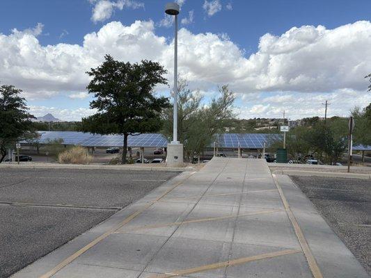 NW YMCA: Solar cell shade structure in the lower parking lot.