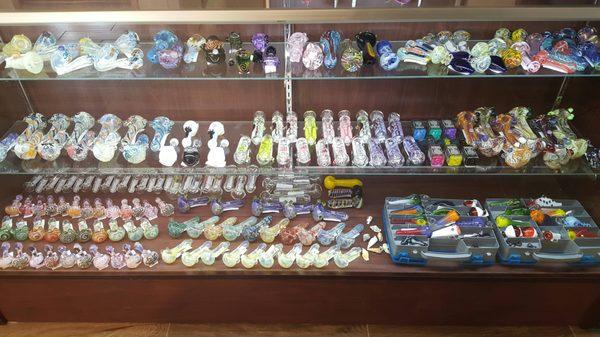 Huge selection of hand pipes and vape needs.