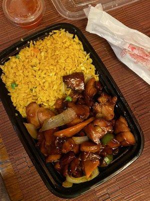 Bourbon chicken with fried rice