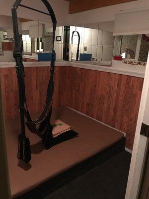 Feeling adventurous? This room has a sex swing -- I'm not that adventurous- but wanted to share -pocket door for privacy!