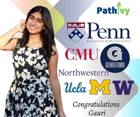 We are thrilled to announce that Gauri has been accepted to so many great schools!