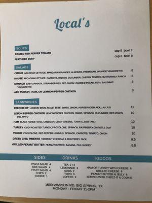 Regular menu 12/2021, check out their insta for daily sandwich specials and weekly soup.