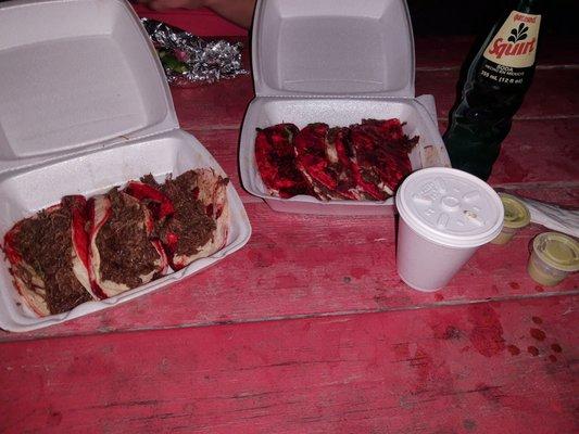 Regular taco birria (left) queso birria (right)