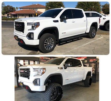 Before and after 10" lift on 26x14's