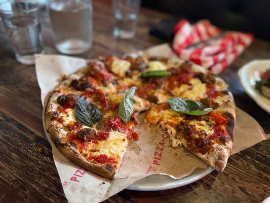 Meatball Pizza with Roasted Red Peppers