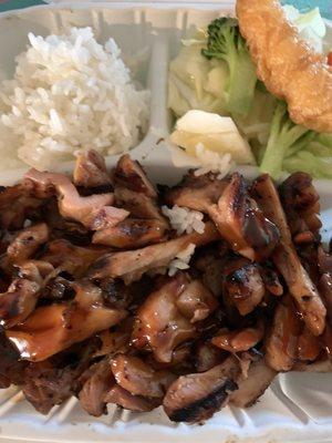 Chicken teriyaki and a side of fried prawns! Yum