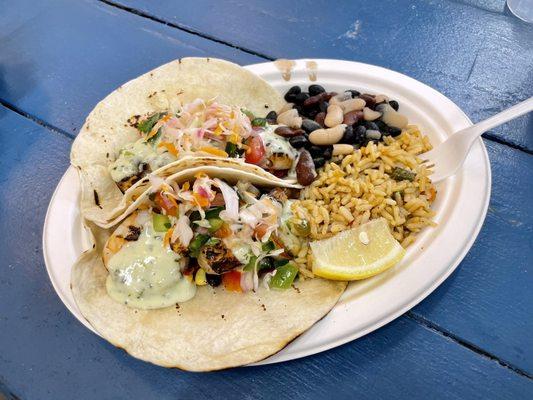 "Shrimp Tacos" (with rice and beans)