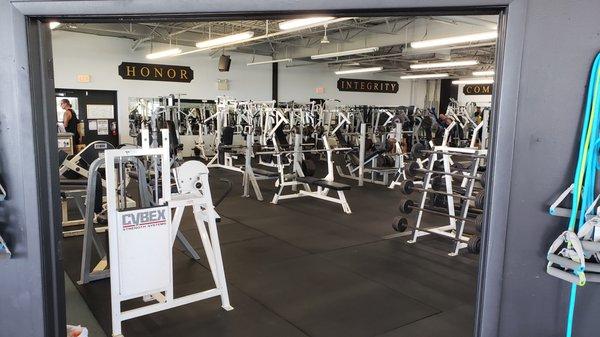 The newly re-arranged weight room area...much easier to navigate.