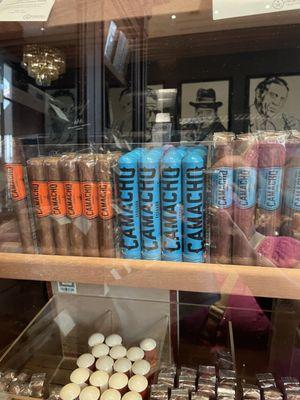 Cigars behind glass case