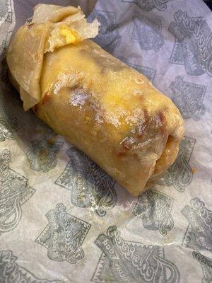 Bacon breakfast burrito. So greasy it turned the tortilla transparent, as you can see.