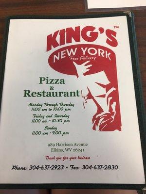 Front of menu