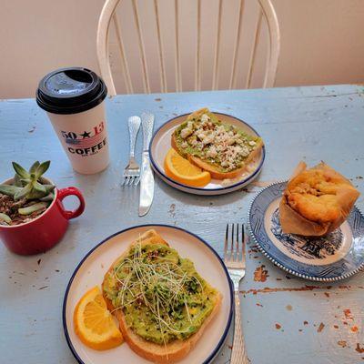 Avocado Toast, 2 types, both Awesome! 5013 Coffee in Rockwall, TX open 7 days.