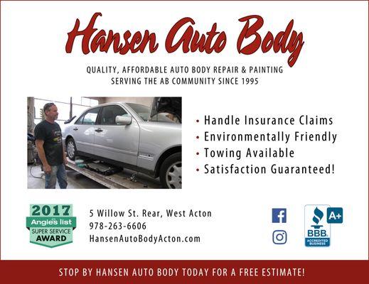 Hansen Auto Body - Serving the Acton Boxborough Area since 1995