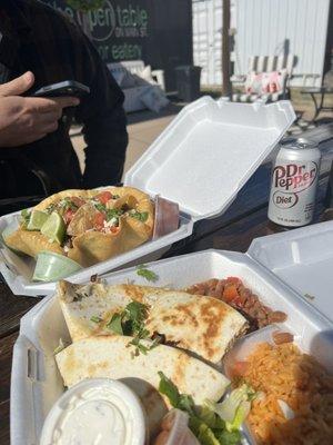 Chicken quesadilla and taco salad