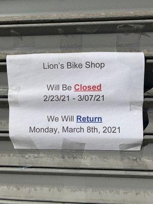 Heads up - they're closed until 3/8/2021