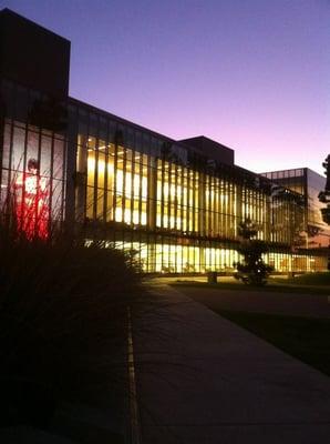 The beautiful exterior at night complete with the led screen