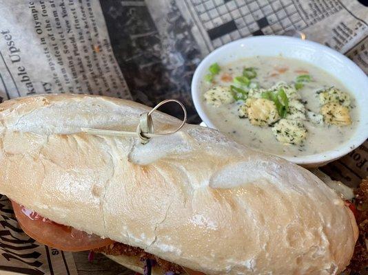 Walleye Po' Boy with Walleye Chowder