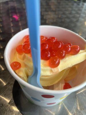 Pineapple / Tart with strawberry boba.