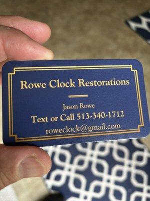 Rowe Clock Restorations Business Card