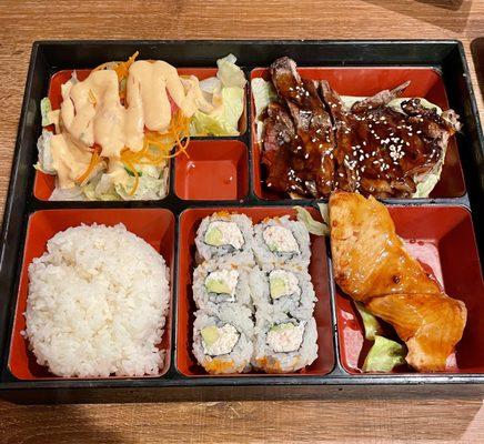 3 Items Bento Box with California Roll, Beef Teriyaki, & Salmon Teriyaki ($21.90)